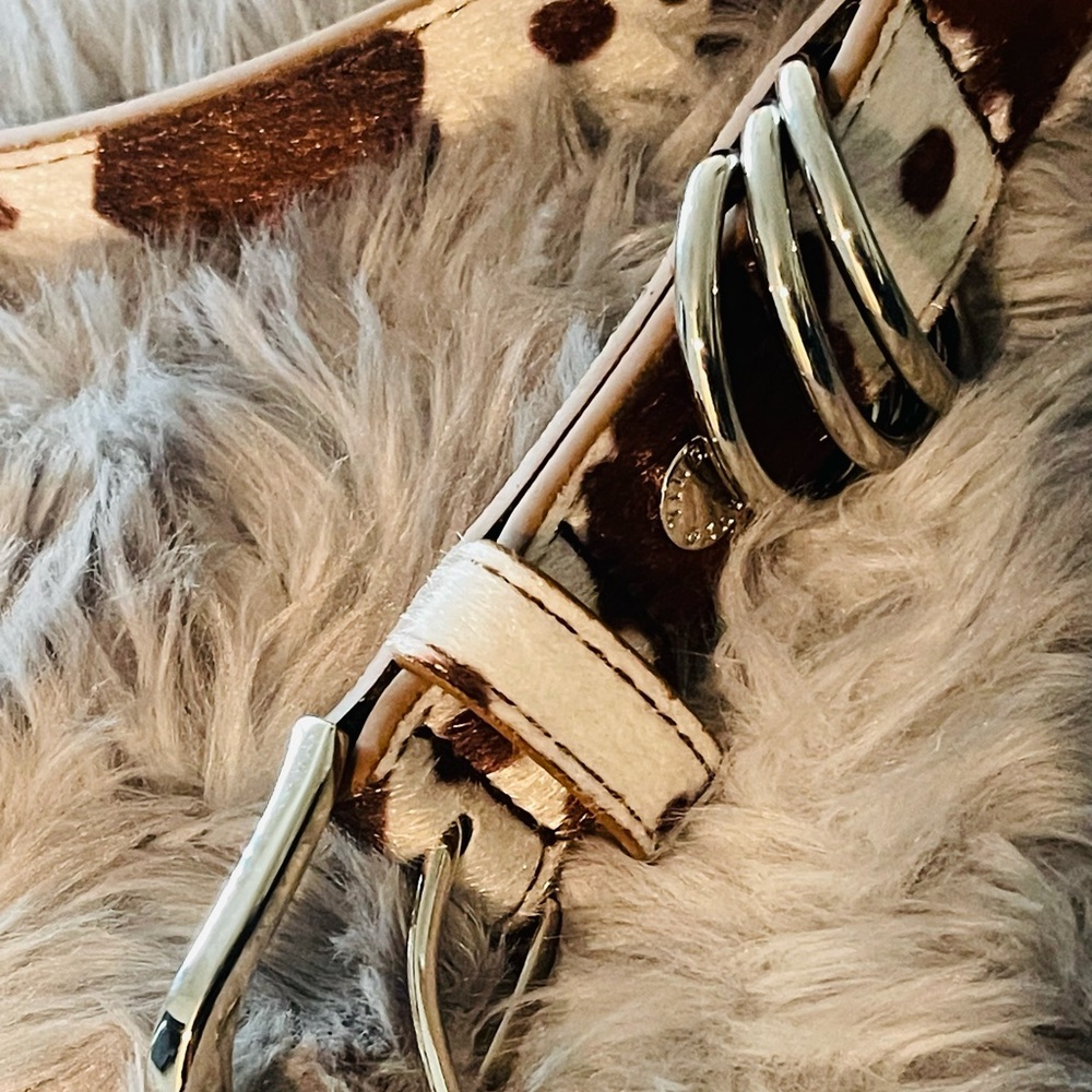 Vince Camuto Brown and White Cowhide Belt with Silver Buckle
